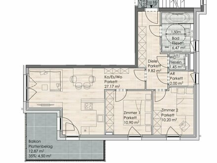 Erstbezug: 3-Zimmer-Wohnung im 2. OG mit Südbalkon Top B8