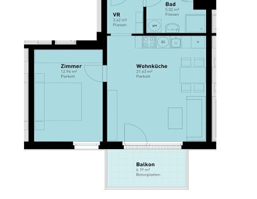 Moderne 2-Zimmer-Wohnung inkl hochwertiger Küche mit Sonderausstattung, Balkon und Kellerabteil / I3-14