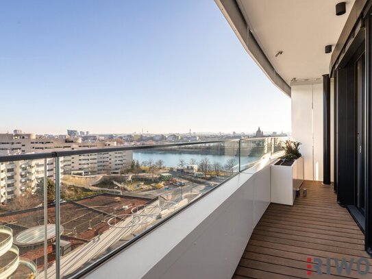 DANUBE FLATS II SEITLICHER BLICK RICHTUNG DONAU und INNERE STADT II ca. 13m² BALKON II 7. STOCK II ERSTBEZUG II GARAGEN…