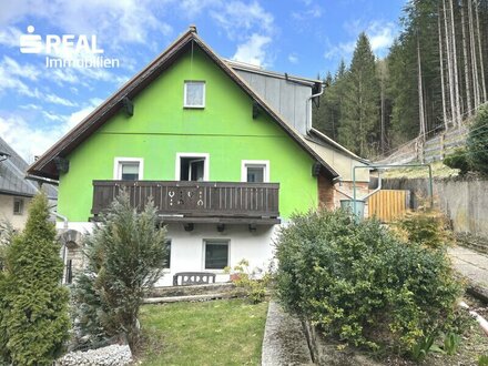 Einfamilienhaus mit großzügigen Grünflächen und einem Waldstück in Mariazell