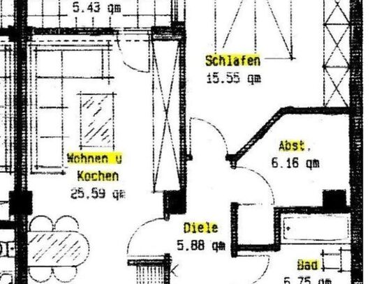 Ruhig am Stadtrand gelegene 2-Raumwohnung im 1. OG mit Aufzug und Balkon