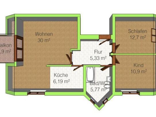 Schöne 3-Raum-Wohnung mit Balkon in ländlicher Umgebung