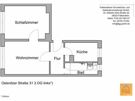 Kleine lichtdurchflutete 2-Raum-Wohnung