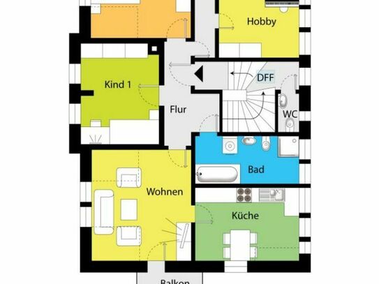 Toll geschnittene Dachgeschoss-Wohnung mit Balkon, großer Küche und Bad mit Wanne und Hobbyraum