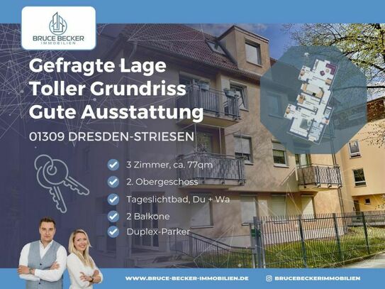 Genießen in Striesen! 3 Zimmer, 2 Balkone, Bad mit Dusche und Wanne, Gäste-WC, TG-Stellplatz!