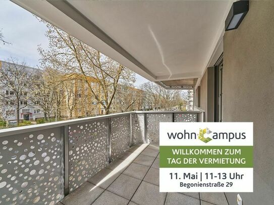 Balkon-Wohnung mit Arbeitszimmer I Neubau | offene Küche + HWR | Digitalausstattung | Dusch-Bad I TG