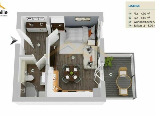 Einzimmer Apartment in Mariental mit Balkon