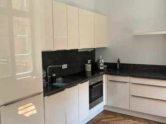 Fully serviced upscale one-bedroom apartment in luxury building with roof terrace, gym and sauna