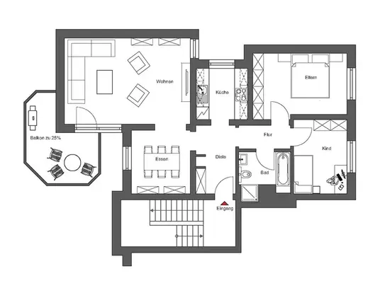 Helle 3-Zimmer-Wohnung mit Fernblickbalkon in ruhiger Lage von Titz