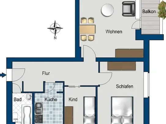 Familienwohnung mit modernisiertem Bad