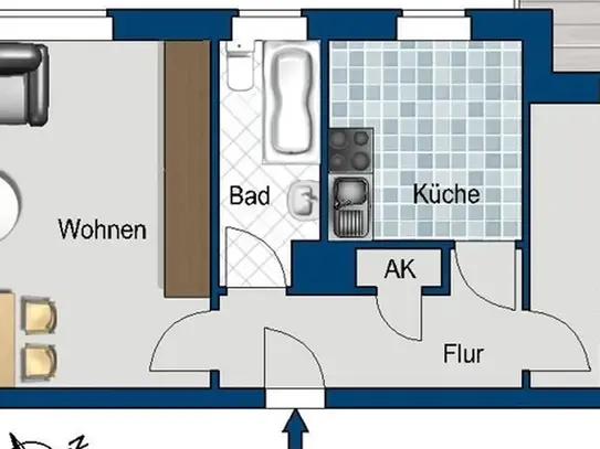 Reinkommen und Wohlfühlen: praktische 2-Zimmer-Wohnung