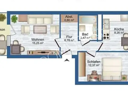 Gemütliche 2-Zimmer-Wohnung im 1. Obergeschoss mit Balkon und Badewanne