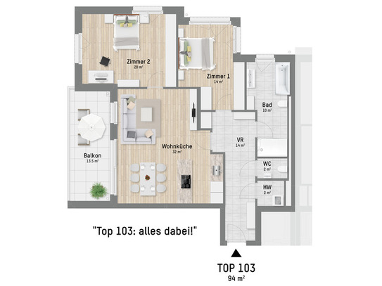 Komfortabler 3-Zimmer Familientraum mit West-Terrasse nahe Donau Zentrum - Heiz- und Kühlsystem mit Wärmepumpe