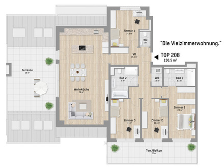 Vielzimmerwohnung für vielseitige Individualisten. 5 Zimmer, 2 Terrassen und ganz viel Platz