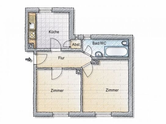 2-Raum • Laminat • Tageslichtbad mit Wanne • Stellplatz • Kaßberg • TOP • Anschauen & Mieten	ID: 1795