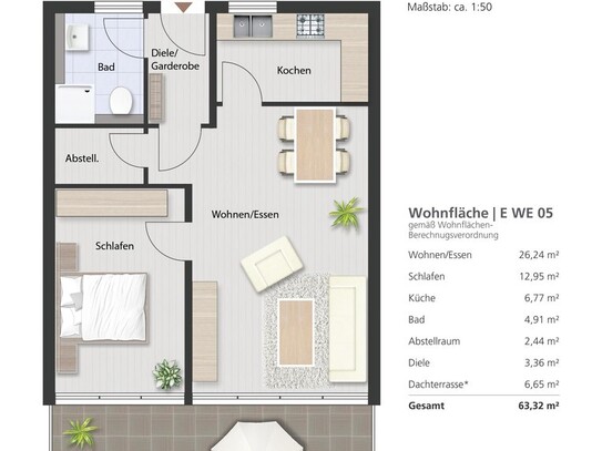 Zukunftssicher und hochwertig: 2-Zimmer-Wohnung in KfW 40-Neubauprojekt Variante 6