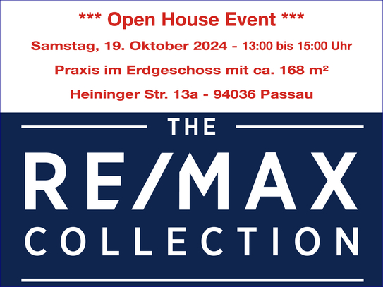 #1 Open House Event 1#
Samstag, den 19.10.2024 von 13:00 bis 15:00 Uhr!
Großzügige Praxisfläche in Passau - Heining