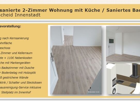 Remscheid Innenstadt| Helle 2-Zimmer Wohnung mit Küche | Erstbezug nach Kernsanierung