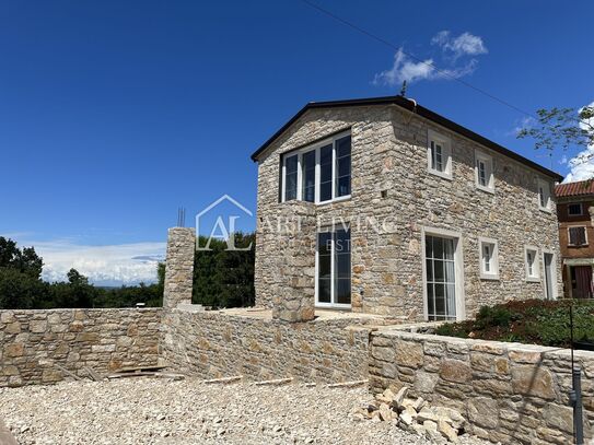 Istrien, Grožnjan, Umgebung - schönes Steinhaus mit Pool und Meerblick