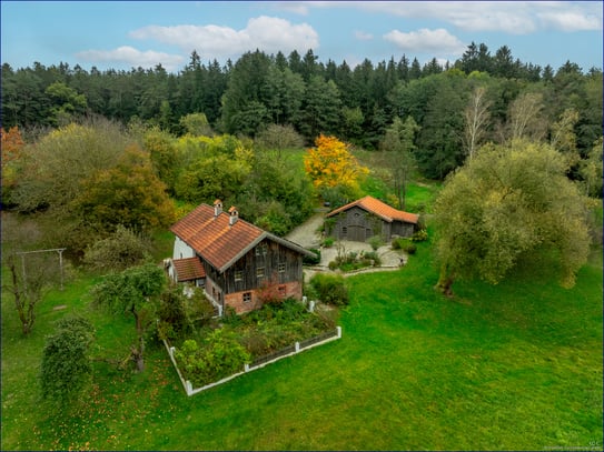 Künstlerhaus in traumhafter Alleinlage
Sacherl mit Nebengebäude, Bachlauf,
Teich und Wald in Triftern