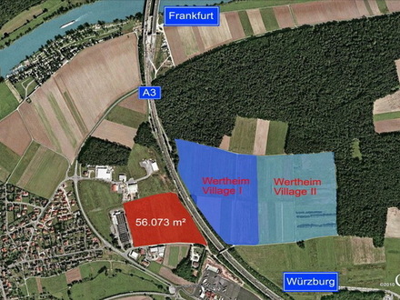 Wertheim Village: Zu erwerbende Gewerbehalle noch nicht vorhanden, mit dem letzten Gewerbegrundstück liegt direkt neben…