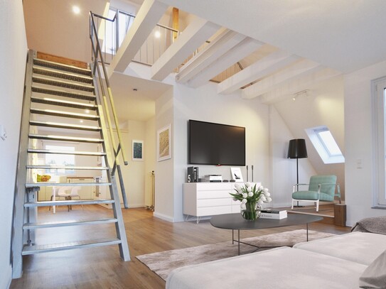 Traumhafte Maisonette-Loft-Wohnung mit Einbauküche, Dachterrasse & Stellplatz