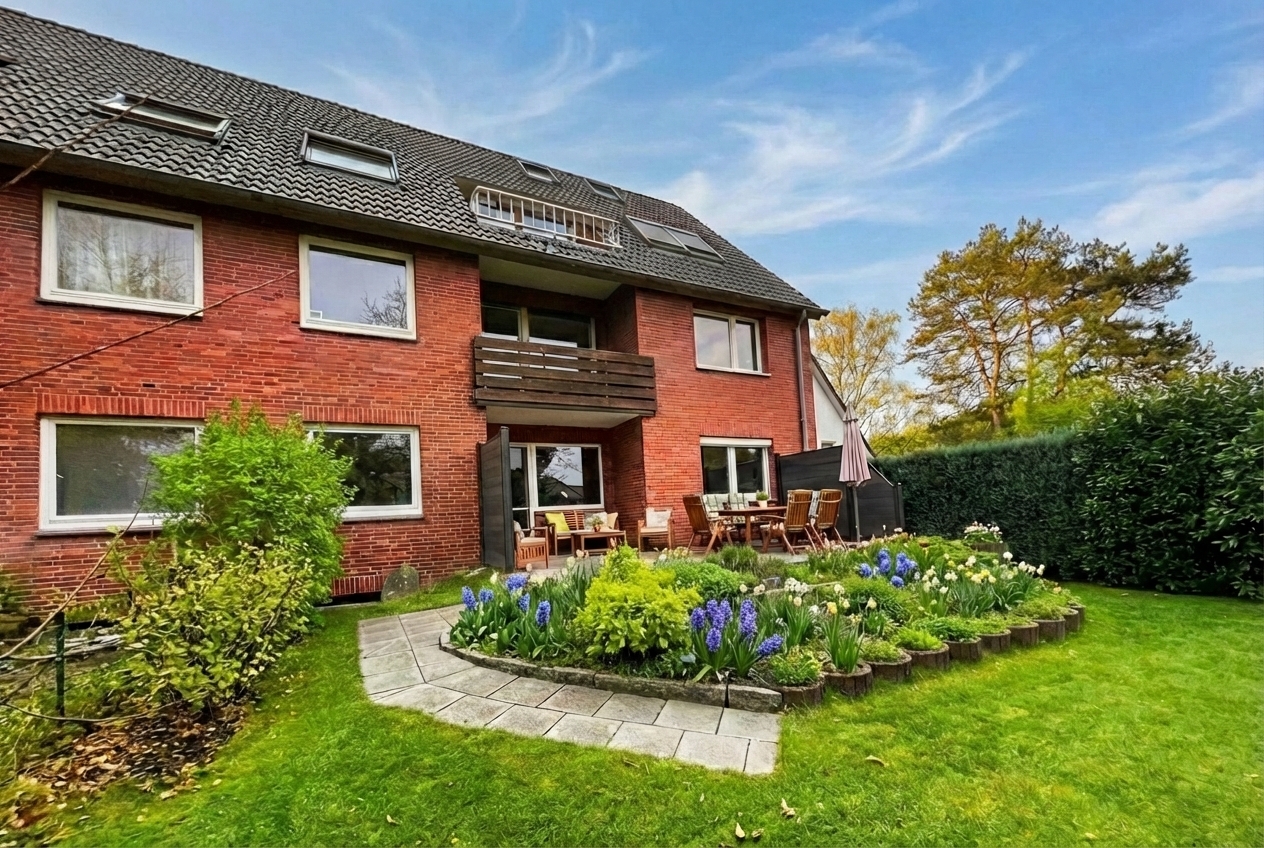 Hausbruch: Wohnen wie im eigenen Haus – Gartenwohnung mit Carport und besonderem Wohngefühl