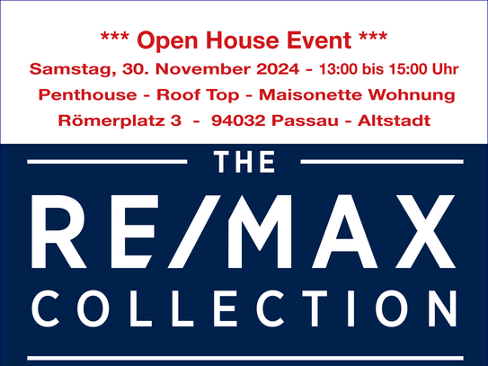 *** Open House Event ***
Samstag, den 30.11.2024 von 13:00 bis 15:00 Uhr!
Dachgeschoss-Maisonette Wohnung in Passau