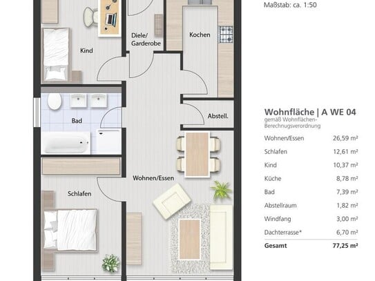 Zukunftssicher und hochwertig: 3-Zimmer-Wohnung in KfW 40-Neubauprojekt Variante 2.1