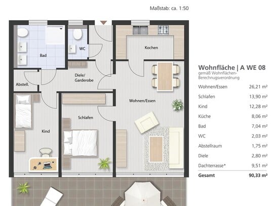 Zukunftssicher und hochwertig: 3-Zimmer-Wohnung in KfW 40-Neubauprojekt Variante 3