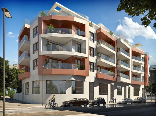 Penthouse-Wohnungen mit 2 Schlafzimmern, 2 Bädern, Klimaanlage, Fußbodenheizung in Bädern, Kfz-Stellplatz und Gemeinsch…
