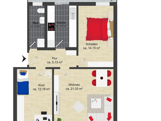 Lichtdurchflutete 3-Zimmer-Wohnung mit ruhigem Balkon mitten in Burg