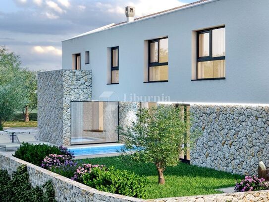 Krk island, Malinska. Semi-detached newly built house with pool.