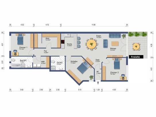 4 Zi -Erdgeschosswohnung barrierefrei in Wössingen