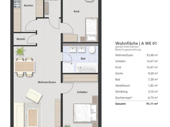 Zukunftssicher und hochwertig: 3-Zimmer-Wohnung in KfW 40-Neubauprojekt Variante 1