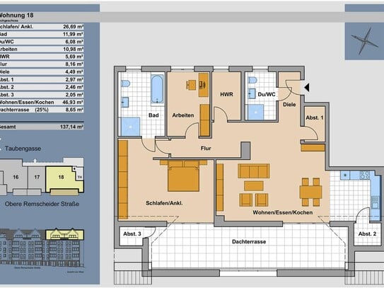 Wunderschönes Penthouse mit großer Dachterasse in bester Lage von Wermelskirchen