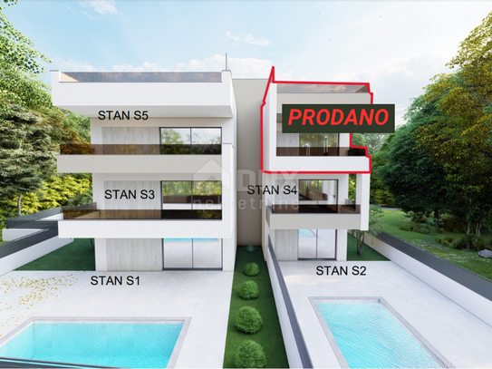 ZADAR, SUKOŠAN – Neubau! Eine außergewöhnliche Wohnung mit eigenem Pool und riesigem Garten! S1