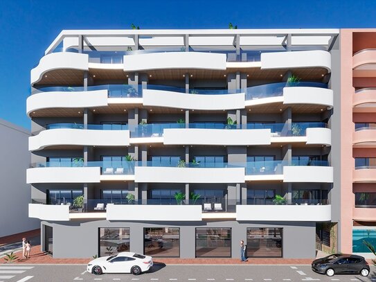 Penthouse-Wohnungen mit 2 Schlafzimmern, 2 Bädern, Dachterrasse und Gemeinschaftspool nur ca. 250 m vom Strand von Los…