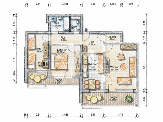 MÜNCHNER IG: Frei ab 01.11.2024 - Lichtdurchflutete & gut geschnittene 3-Zimmer Wohnung !