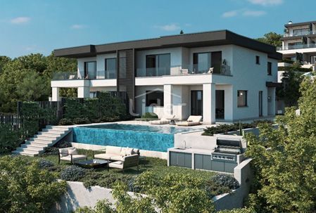 Kostrena, exklusive Doppelhaus-Villa mit Pool und Garage und Panoramablick