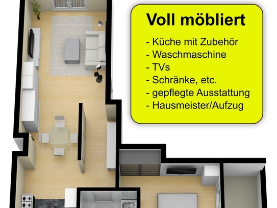 Stilvolle, voll möblierte und renovierte 2-ZKB-Wohnung mit Balkon und Einbauküche, Garage+Stellplatz