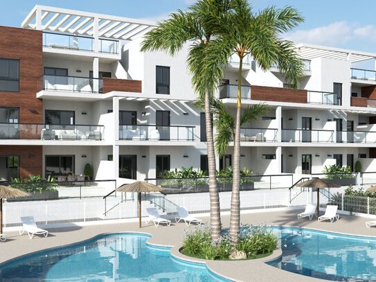 Moderne Appartements mit 2 Schlafzimmern, 2 Bädern und Gemeinschaftspool nur 300 m vom Strand