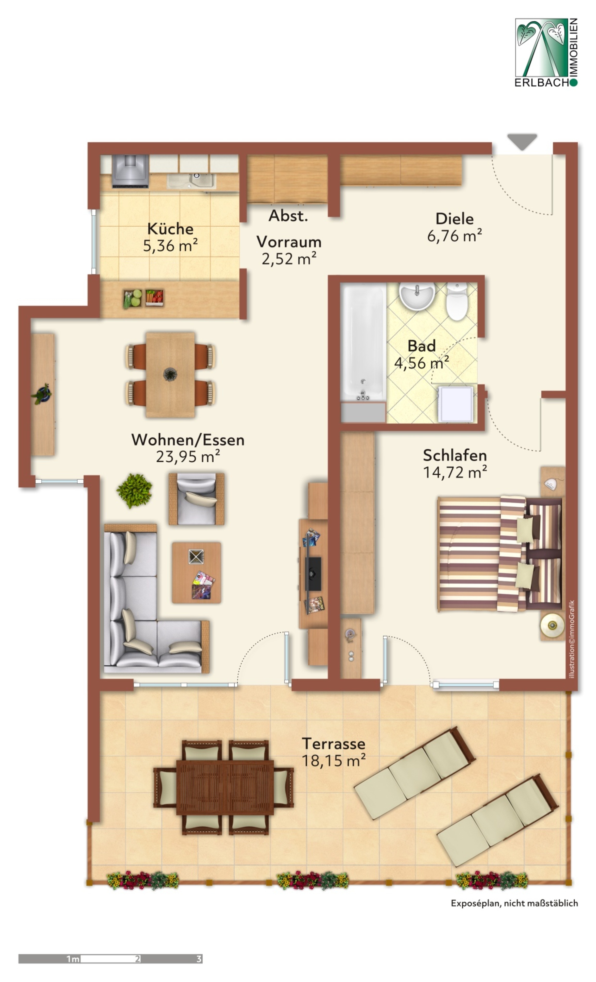                                                               Sonnig gelegene 2 Zimmer Terrassenwohnung mit Flair+EBK+2xTG-Stellplatz                                                       in Altdorf (Landshut)