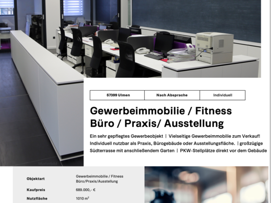 Fitness- Büro- Werkstatt- Pflege- Tagesstätte in 56766 Ulmen