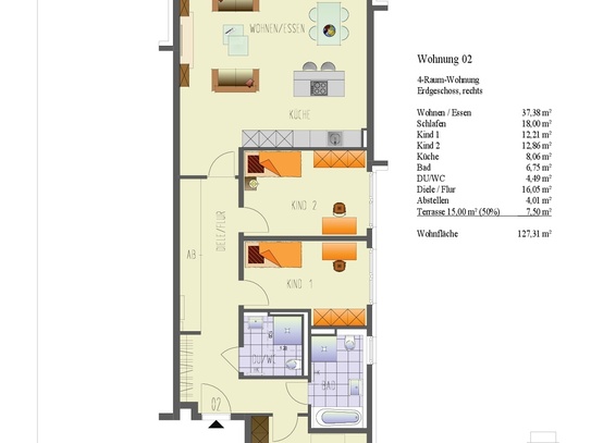 Schöne 4-Zimmer Familienwohnung mit sonnigem Garten in ruhiger Lage