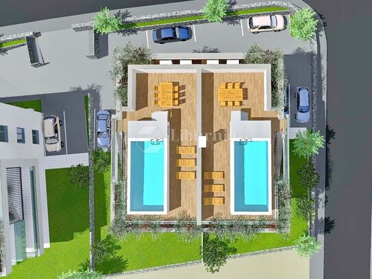 Krk city. Two-story apartment with swimming pool on the roof terrace.