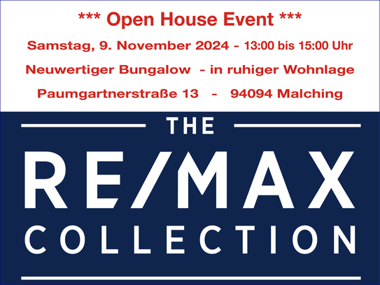 *** Open House Event *** Samstag, den 09.11.2024 von 13:00 bis 15:00 Uhr! Neuwertiger Bungalow in Malching