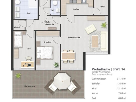 Zukunftssicher und hochwertig: 3-Zimmer-Wohnung in KfW 40-Neubauprojekt Variante 3.1