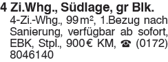 4 Zi.Whg.,Südlage, gr Balkon