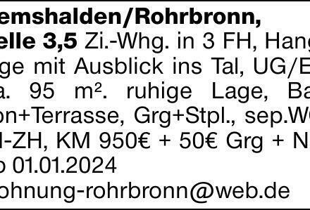 Remshalden/Rohrbronn,helle 3,5 Zi.-Whg. in 3 FH, Hanglage mit Ausblick...